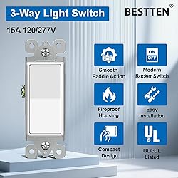 BESTTEN 10 Pack 3-Way Decorator Light Switch, 15A