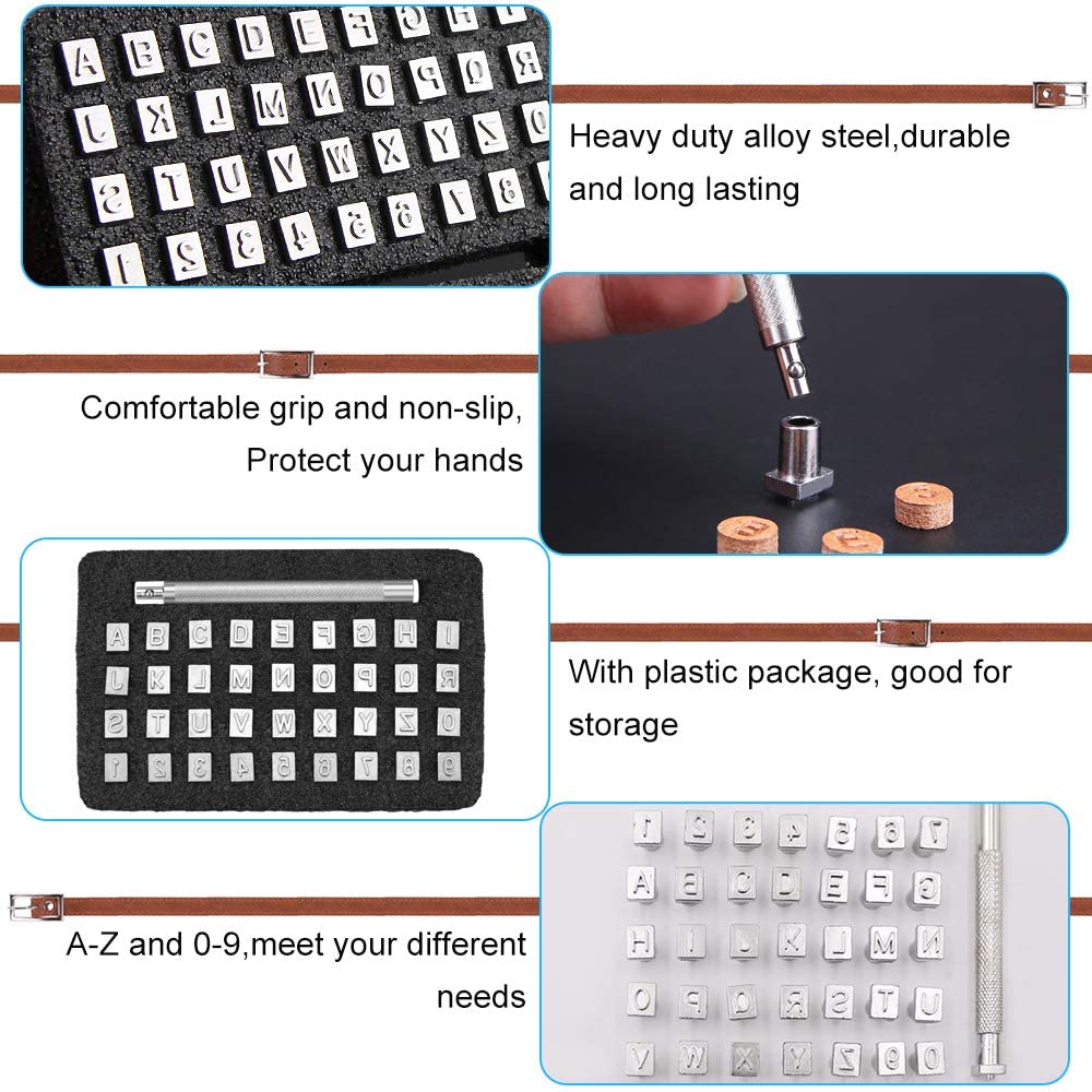Leather Stamping Tools with Rubber Hammer, 71 PCS Leather Different Shape Saddle Making Stamp Punch Set Leather Carving Tools Leather Stamps Leather Punch Tools (71PC)