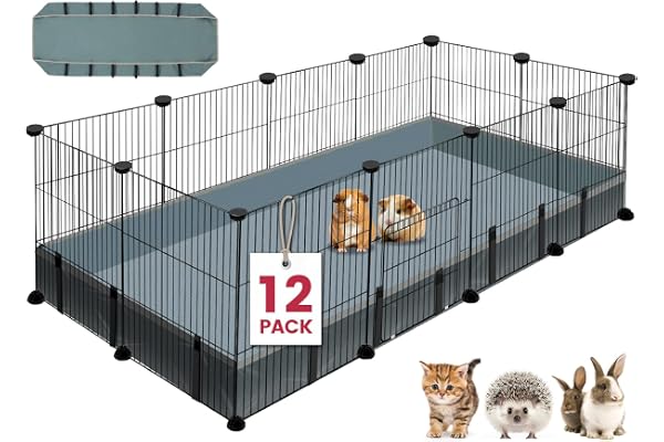 VISCOO 12 Panels Small Animal Playpen, 48" x 24" x 16" Pet Playpen with Waterproof Mat, C&C Cage for Guinea Pigs, Puppy Play Pen, Bunny Playpen, Indoor Outdoor Portable Metal Wire Yard Fence