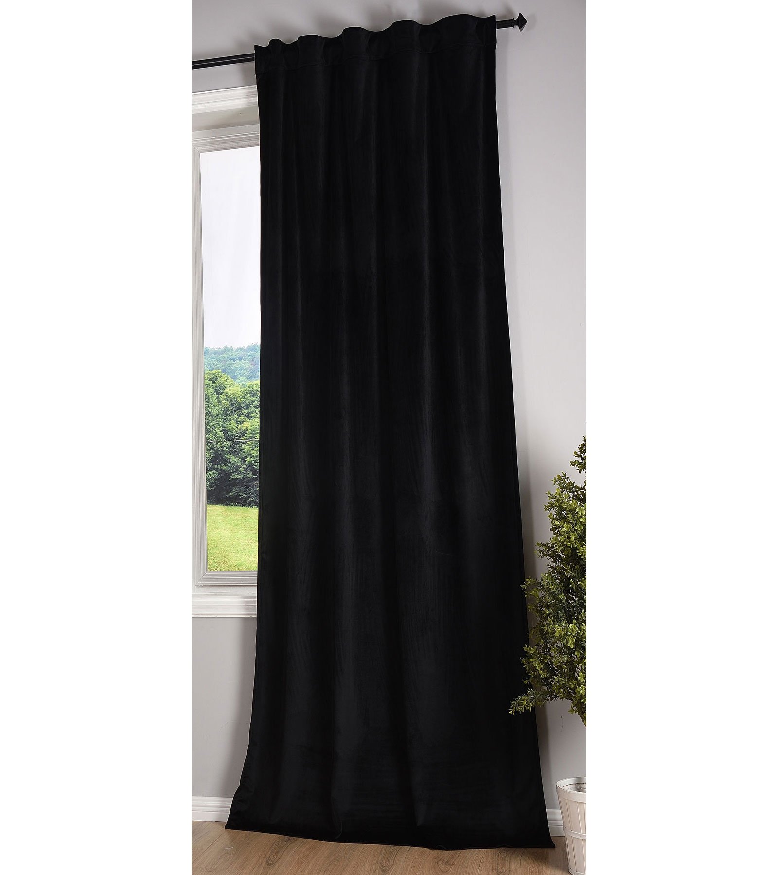 Gardinenbox Milano 20357 Blackout Curtain Velvet Opaque Tab Tape Drawstring Blackout Can Be Shortened Black 1 Piece H x W 280 x 135 cm