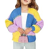 Haloumoning Girls Color Block Cardigan Sweaters Kids Chunky Open Front Knitted Sweater 5-14 Years