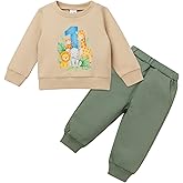 ODASDO Baby Boy 1st 2nd Safari Birthday Outfit Animal Print Long Sleeve Top Sweatshirt with Pants Set Fall Winter Clothes