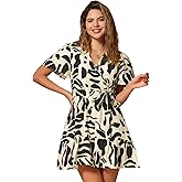 Allegra K Summer Dresses for Women's V Neck Short Sleeve Straps Tiered Mini Dress