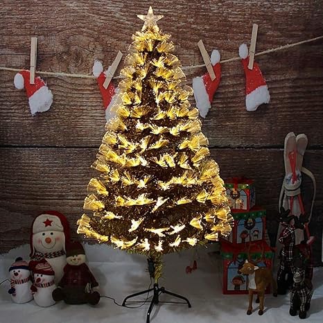 Amazon Co Jp Lilis Lilis クリスマスツリー 庭飾り プリライトの人工クリスマスツリーゴールドledライト光ファイバーヒンジの色とりどりのライトの休日の装飾 Color 1 Size 4ft 1cm ホーム キッチン