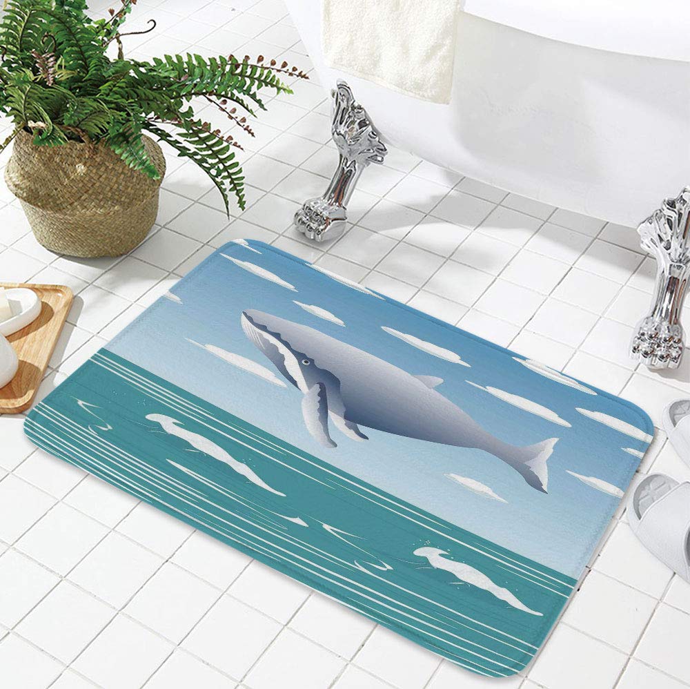 Amazon Com Yoliyana Bath Mat Whale Decor For Dining Room Bathroom Office 23 62 X35 43 Ocean Sunny Landscape With Huge Jumping Garden Outdoor