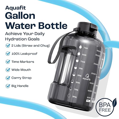 AQUAFIT 1 Gallon Water Bottle with Time Marker - Straw & Chug Lid - BPA  Free Gym Water Bottle with Straw - Big Gallon Jug (Midnight Gray, 128 oz - 2  Lids) in Kenya | Whizz Sports Water Bottles
