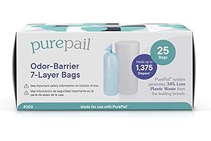 PurePail Classic Odor-Barrier 7-Layer Refill Bags (25 Count) – Block Odors with No Added Fragrance – Less Waste, No Cutting & No Canisters – for Use with PurePail Classic