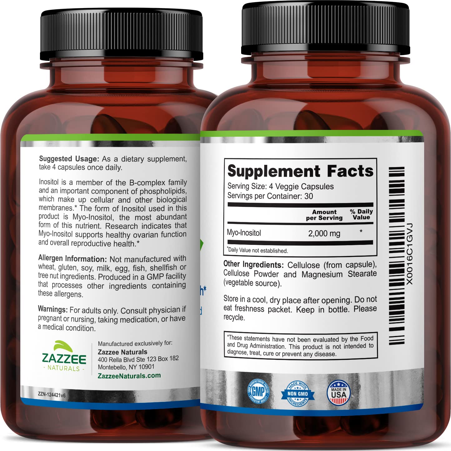 Zazzee Myo-Inositol Capsules and Myo-Inositol Powder, 100% Pure, Premium Grade, Vegan, Non-GMO and All Natural