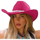 DRESHOW Glitter Cowboy Hat Classic Western Rhinestone Cowgirl Hat Outdoor Wide Brim Retro Felt Fedora Hats Rolled up Caps