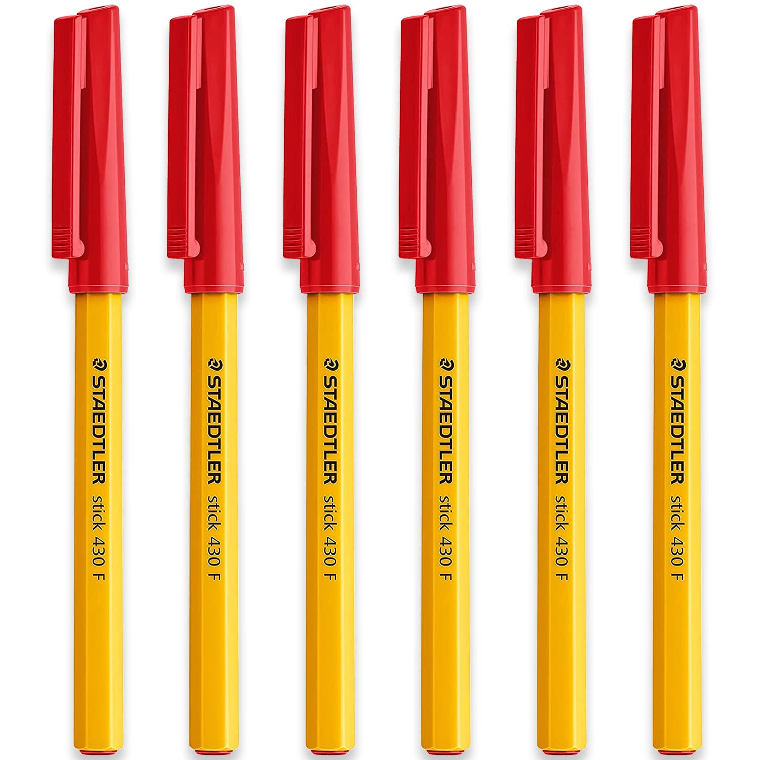 STAEDTLER Fine 0.3mm 430 F Stick Ballpoint Pens Writing Pen Smooth - Red Ink - Pack Of 6