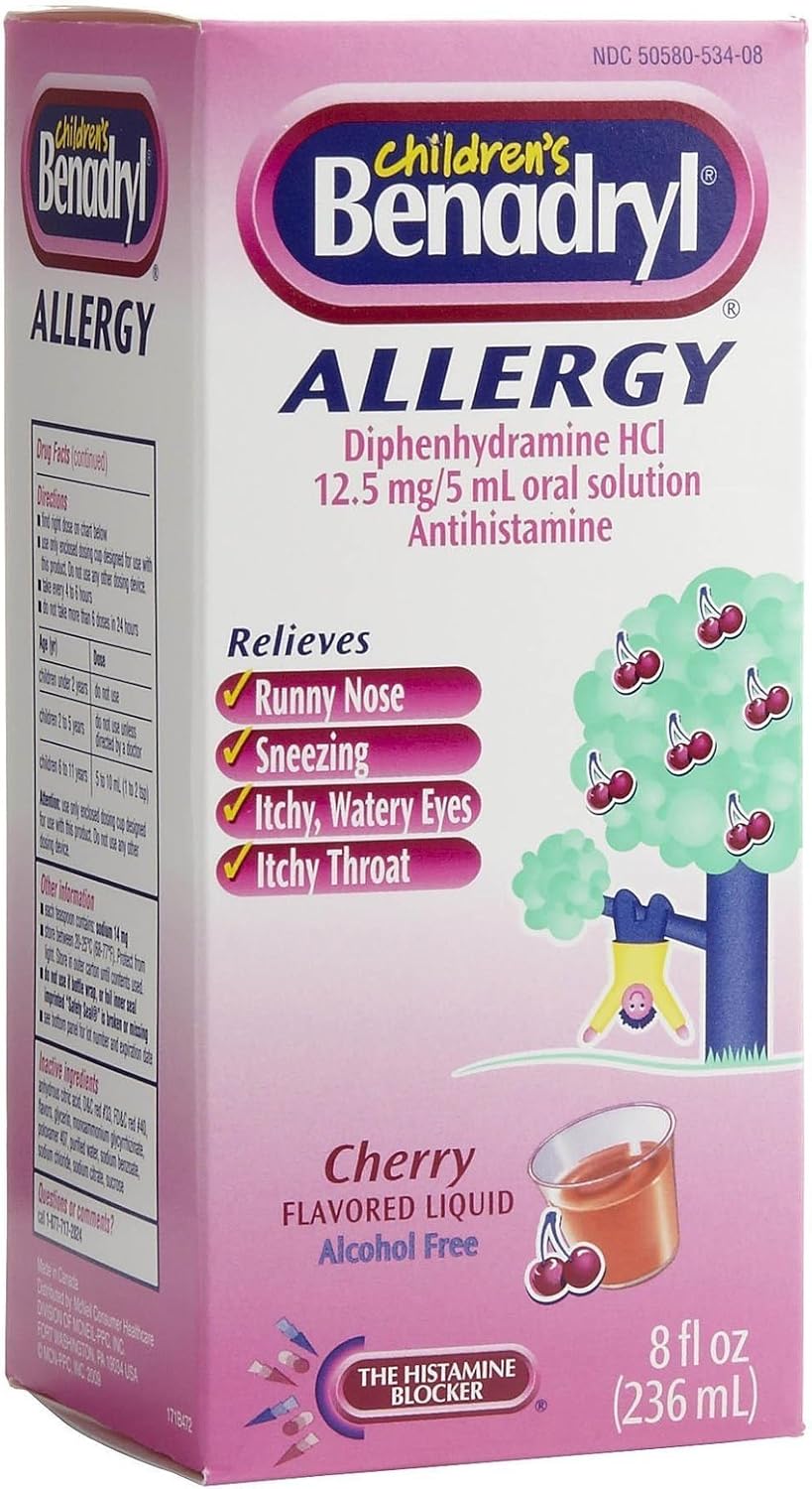 Amazon Com Children S Benadryl Allergy Liquid Cherry 8 Ounces Health Personal Care