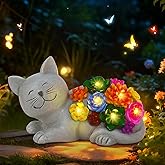 Cikoube Solar Cat Garden Statues with Succulent and 6 LED Lights, Christmas Birthday Gifts for Women Mom Men, Outdoor Garden Decor for Cat Lover, Yard Decor Art Lawn Patio Balcony
