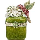 Hand Painted Enamel Hummingbird Trinket Box for Home Decor, Hinged Jewelry Organizer for Ring Earrings, Unique Figurine Keepsake Collectible Personalized Handmade Ornament Gifts (Green Hummingbird-3)