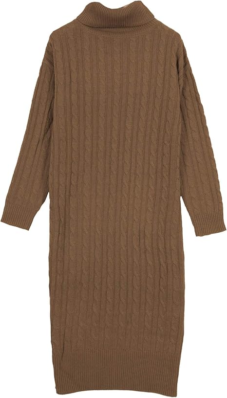Amazon 神戸レタス ニット ワンピース 長袖 タートルネック 総ケーブル編み 長袖 E1536 レディース フリー タートルロング丈モカ1 ワンピース チュニック 通販