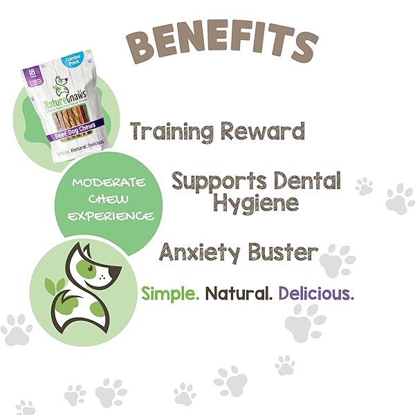 NATURE GNAWS DOG CHEW VARIETY PACK (18 COUNT) – TRIPE TWISTS, BEEF GULLET AND BULLY STICKS FOR DOGS – NATURAL BEEF JERKY DOG CHEW BONES – RAWHIDE FREE