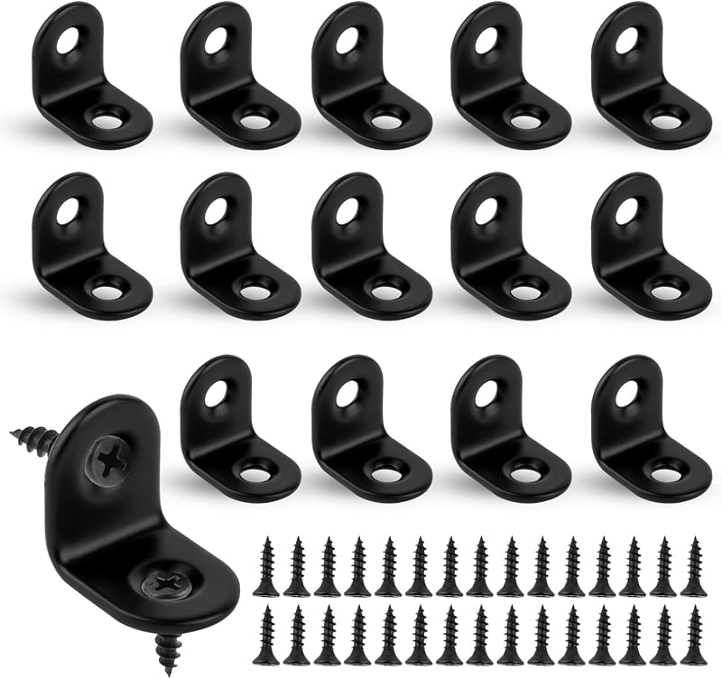 Vaktop Small Angle Brackets 16pcs L Brackets 20x20mm Stainless Steel Black