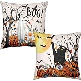 Wnoesat Halloween Outdoor Pillow Covers 18x18 Set of 2 Black Cat Pumpkin Moon Bat Throw Pillow Cases Ghost Spooky Boo Dog Skull Pillowcase Fall Holiday Decor for Home Sofa Couch