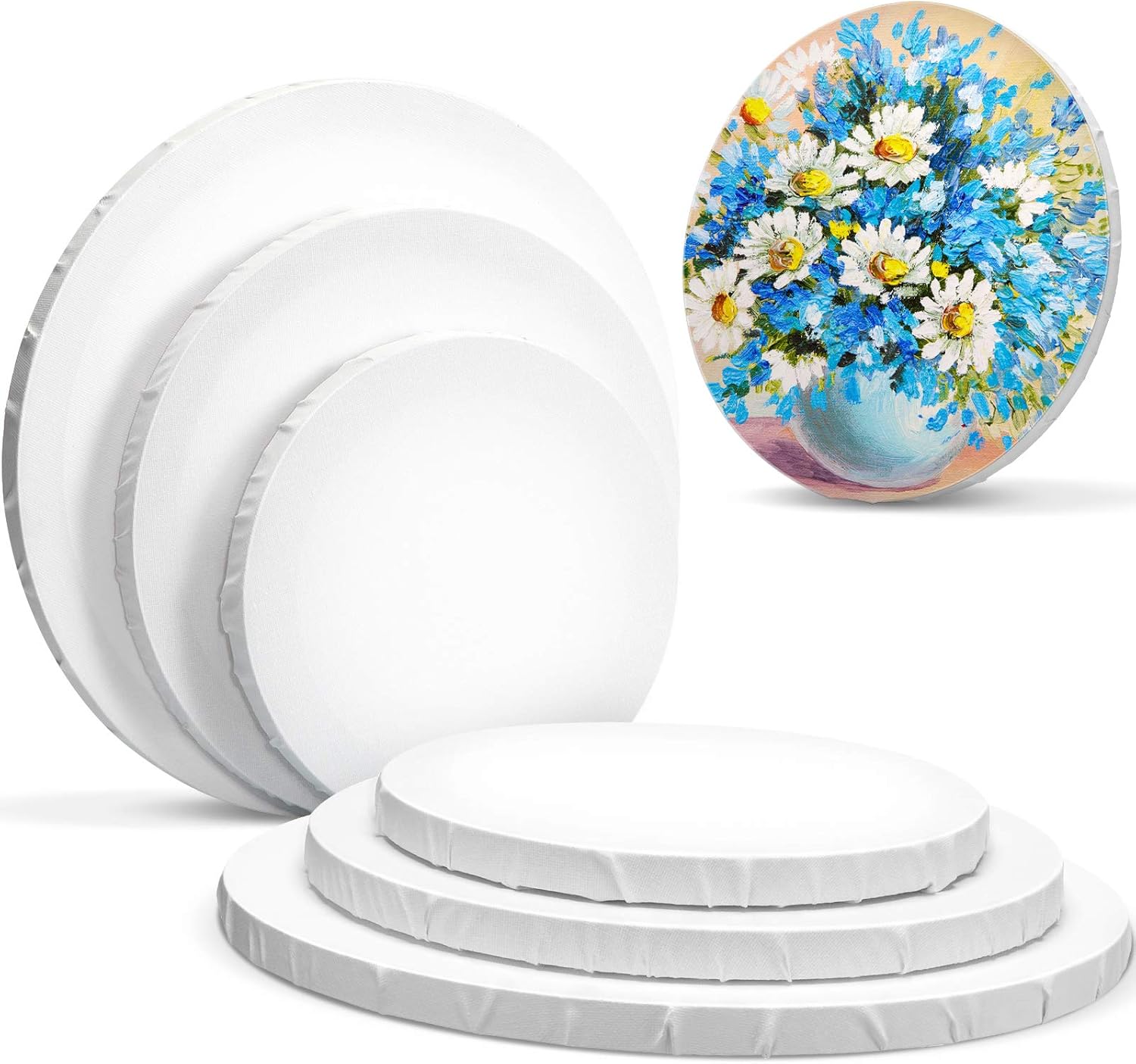 6 Pieces RoundShaped Paint Board Canvas, Round Hand Painted Canvases