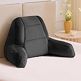 IASEAHK Reading Pillows for Sitting in Bed Adult, Back Pillow for Bed Sitting Up, Backrest Pillows with Shredded Foam for Adult&Teens, Support Pillow with Arms for Beds, Couch, Floor, 18in, Black
