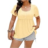 SOLY HUX Women's Plus Size Peplum Tops Eyelet Embroidery Summer Scoop Neck Short Sleeve T Shirts