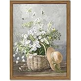 Framed Rustic Daisy Canvas Wall Art, Vintage Farmhouse Floral Pictures Wall Decor, Country Flower Botanical Paintings Prints Aesthetic Home Decor for Living Room Bathroom Bedroom 12X16 inch