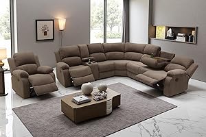 A Ainehome Sectional Couch Recliner Sofa Set with Storage, Sectional Reclining Sofa Sets Manual Reclining Couches for Living Room with 3 Recliner Seats,Cup Holders and Storage Console