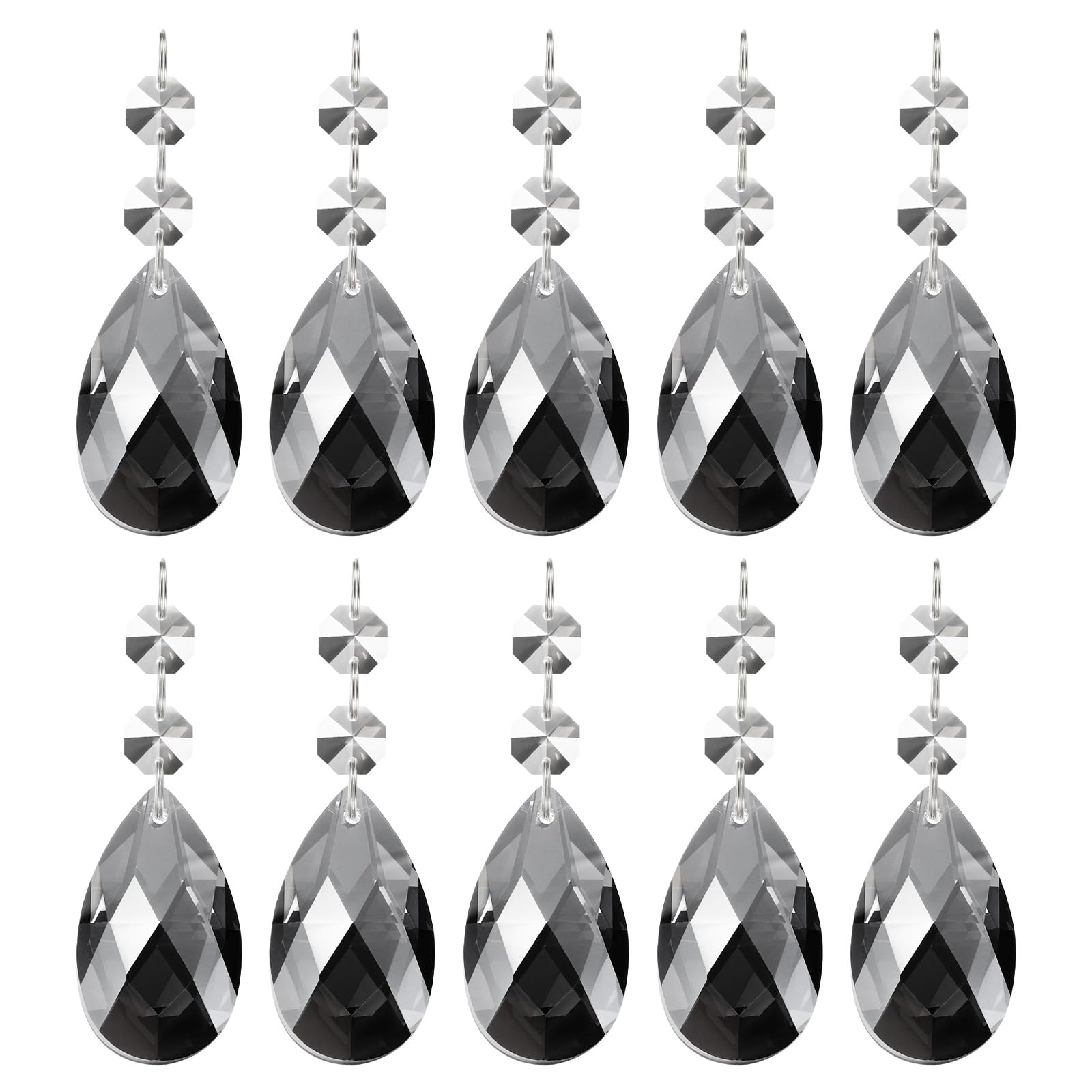 PATIKIL Teardrop Crystal Chandelier Pendants Beads, 10 Pack 85mm Length 38mm Chandelier Prisms Parts Ornaments Hanging Beads for DIY Arts Crafts Decoration, Electroplating Gray