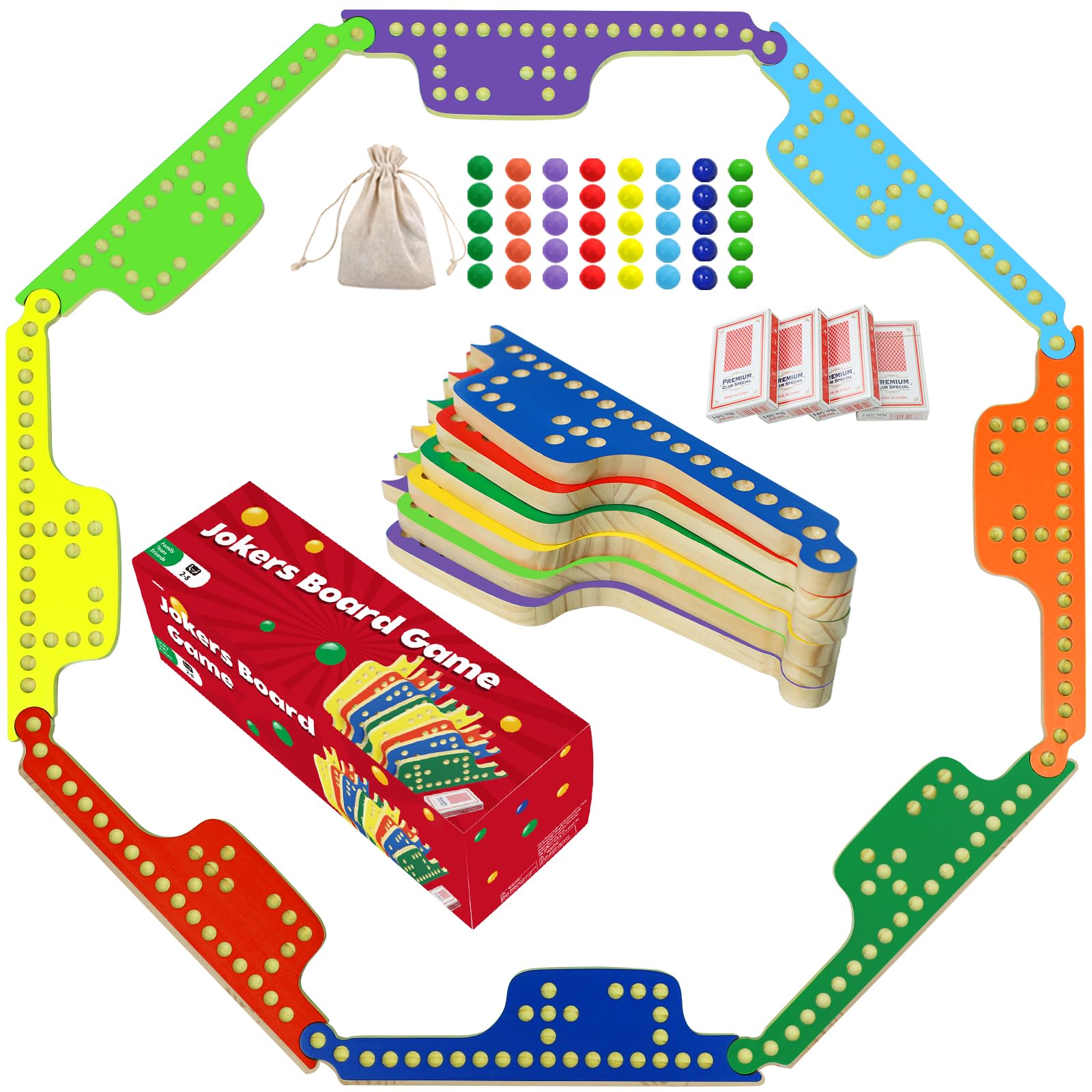 Photo 1 of Medikaison Colorful Jokers and Marbles Board Game Pegs and Jokers Card Game for 2-8 Players 8 Solid Wood Game Boards 8 Colors 40 Marbles 4 Decks of Cards Cards Full Size Game Set…