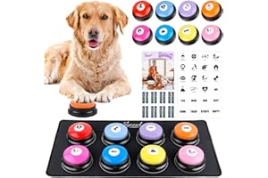 Pycoal 8pcs Dog Talking Button Set, Dog Buttons for Communication 30s Voice Recording Dog Training Buttons Speaking Pet Buttons Buzzer with Anti-Slip Dog Button Mat, 24 Stickers & 16 AAA Batteries