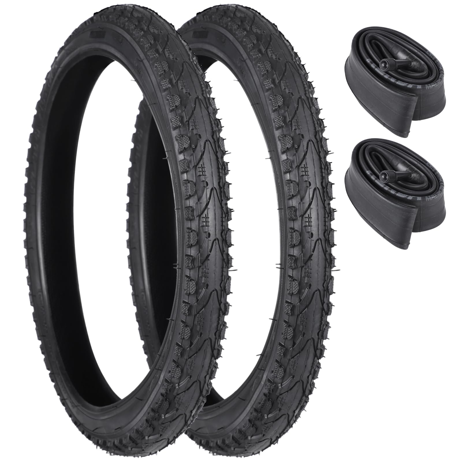 2 Pcs Mountain Bike Tires 26” X 1.95” with 2 Pcs Bike Tubes 20” X 1.90” - 2.215”, Replaceable Bike Tires with Inner Tubes and Levers, Rubber Tires (Medium)