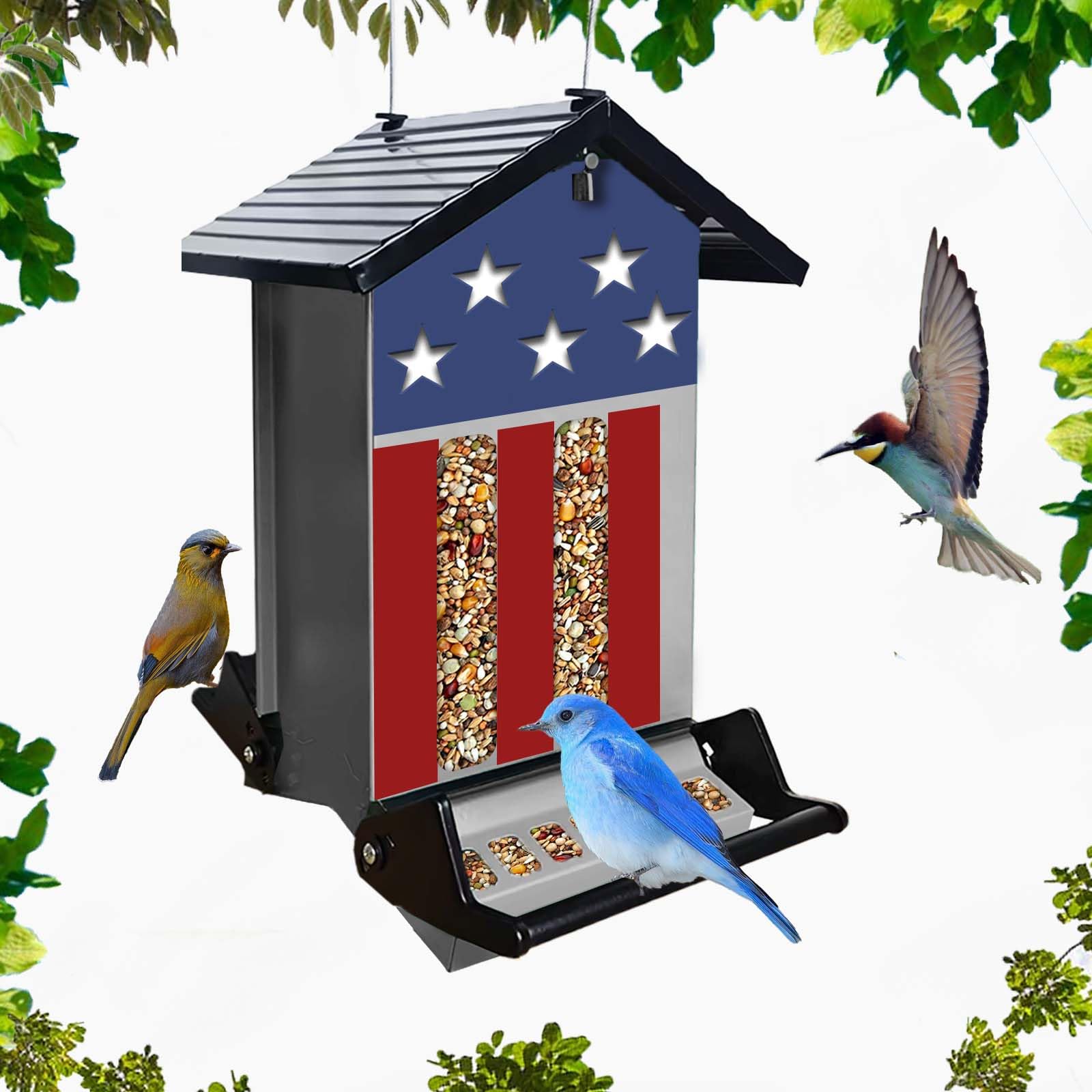 Photo 1 of Squirrel Proof Bird Feeder, Hanging Bird Seed Feeders for Outdoors, 5LBS Large Capacity Metal Weight-Activated Perches Wild Birdfeeder for Blue Jay, Cardinal, Outside