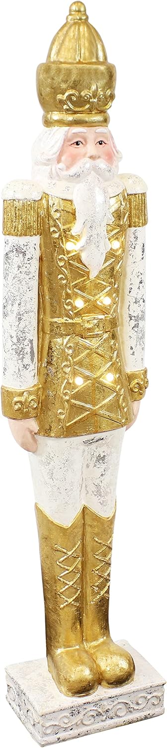Nutcrackers - Sunnydaze Roland The Honorable 35.5-Inch Gold Ceramic Indoor/Outdoor Nutcracker Statue with LED Lights