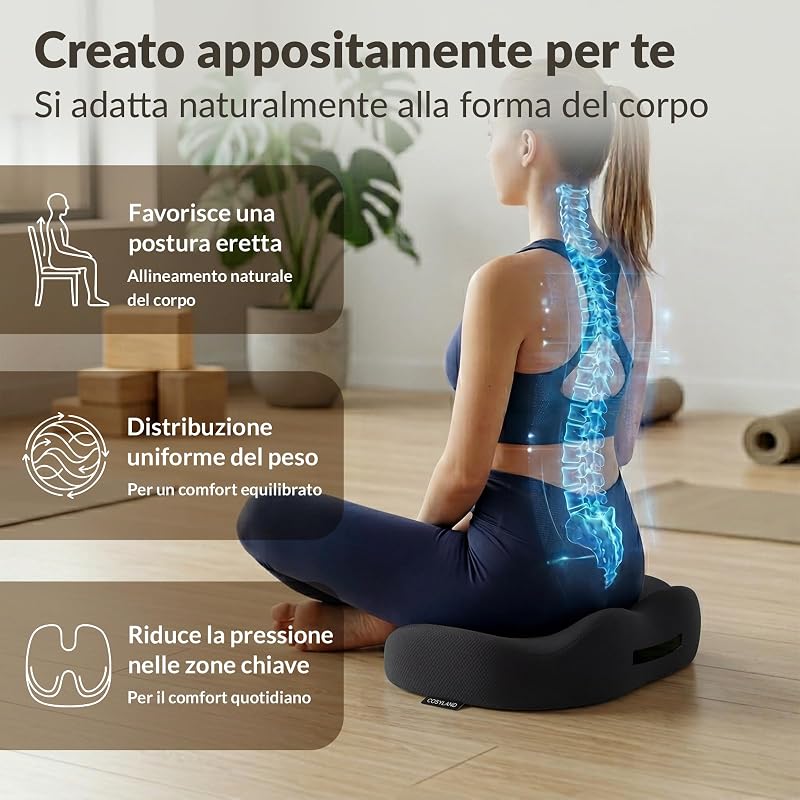 Cuscino Ergonomico per Sedia Ufficio, 40 x 38 x 10 cm, Nero — foto 2 di 8