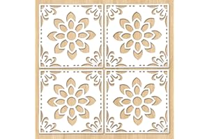 LEYHOONEY 4PCS 8 x 8 Inches Reusable Tile Stencils Wall Stencil Concrete Floor Stencils for Painting Floors, Front Porch, Patios, Walls, Tiles, Wood Home Decor Art Craft, Sunflower Pattern Stencils