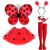 SATINIOR Ladybug Costume Accessories Tutu Skirt Ladybug Wings Antenna Headband Striped Knee Thigh High Socks Party Favor