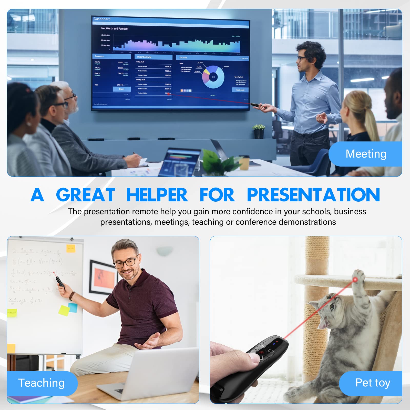 Presentation Clicker Wireless Presenter Remote Clicker for PowerPoint Presentation, Laser Pointer RF 2.4GHz USB PowerPoint Clicker Slide Advancer with Volume Control for Computer/Laptop/Mac