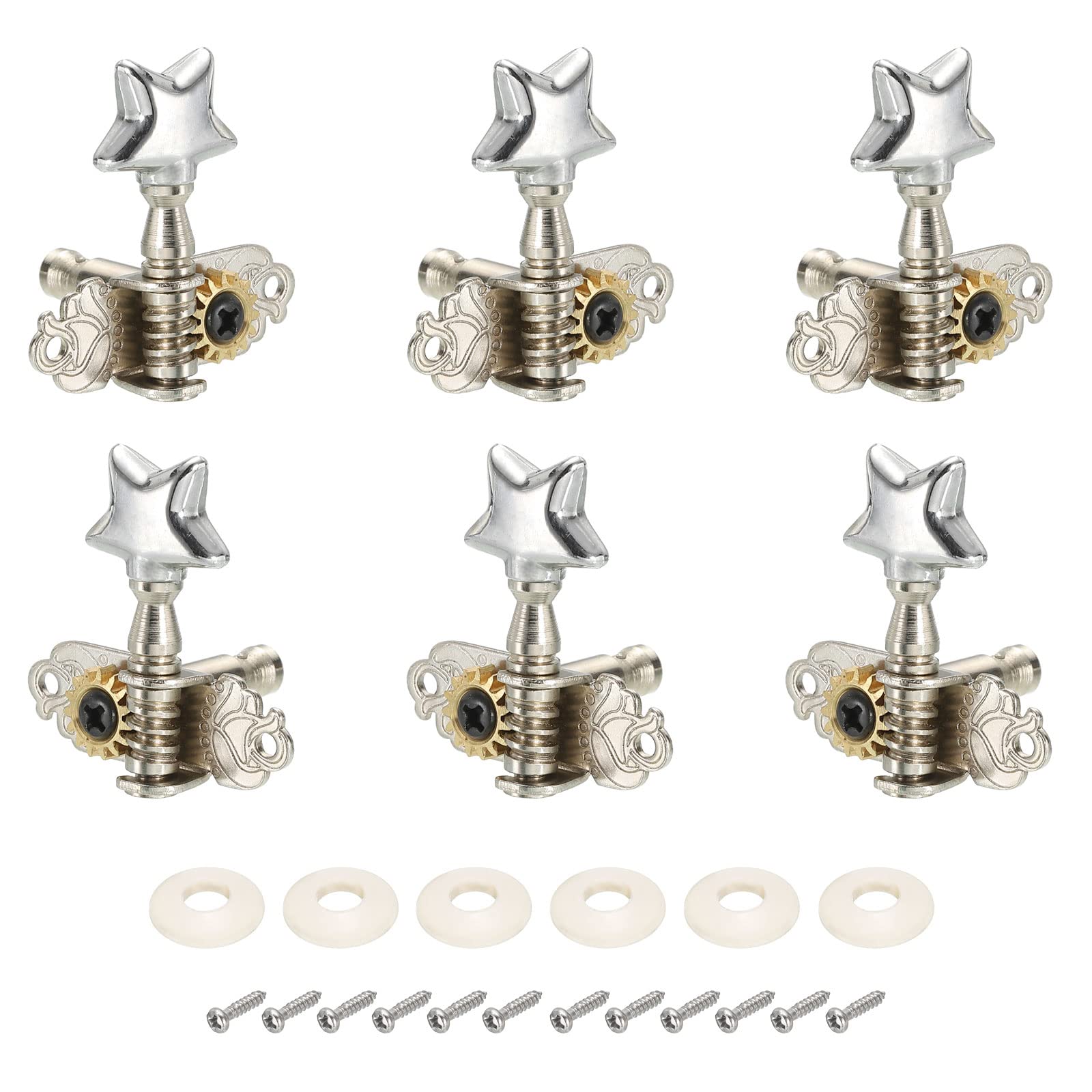 PATIKIL Classical Guitar String Tuning Pegs Chrome Plated Machine Heads Tuning Keys Tuners Single Hole 3L 3R, Silver Tone, Pack of 6