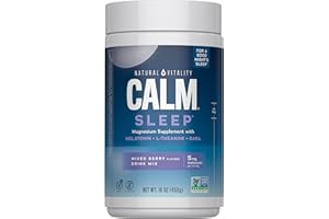 Natural Vitality Calm Sleep, Melatonin & Magnesium Citrate, Sleep Aid Drink Mix, GABA, Aid, Vegan, Gluten Free Non-GMO, Mixed Berry, 16 Oz