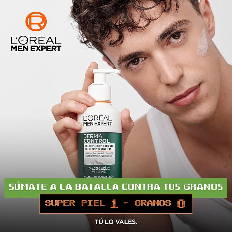 L'Oréal Paris Men Expert Derma Control Gel de Limpeza Purificante com Ácido Salicílico e Niacinamida Para Pele Oleosa com Tendência para Acne — foto 2 de 7