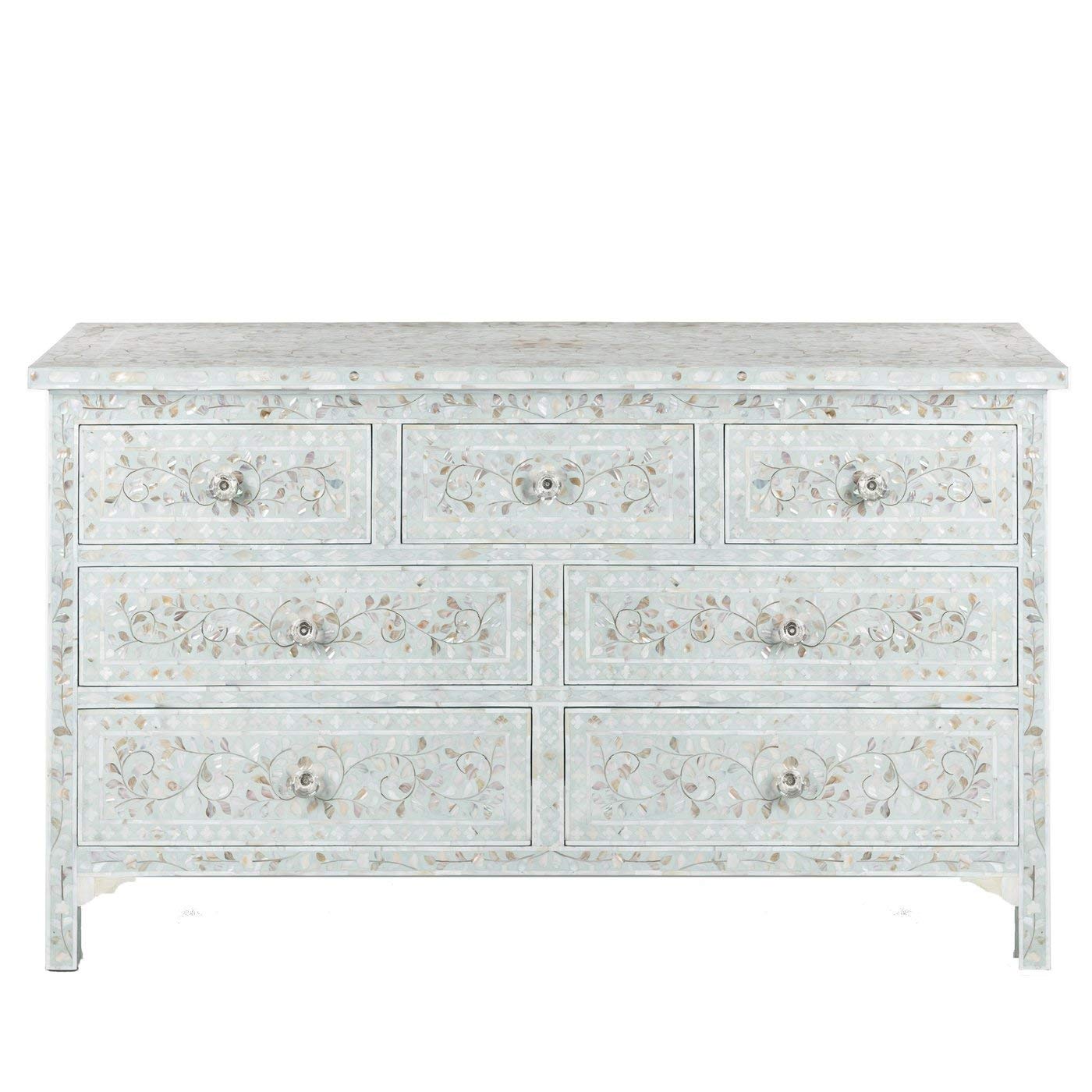 Amazon Com Extra Wide Floral Design Mop Inlay Handmade Chest Of 7