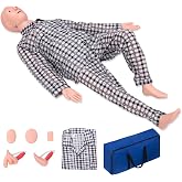 Medical Mannequin for Training, Male-Female Patient Care Medical Manikin Highly Simulated CPR Human Manikins with 3 Muscle Module &amp; Patient Gown &amp; Urinary for Teaching Pratice