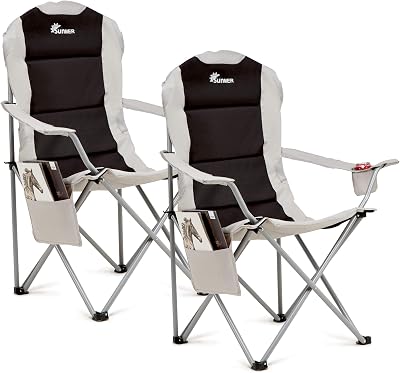 SUNMER Padded Camping Chairs Set of 2 Deluxe Folding with Cup Holder