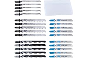 LEONTOOL 25PCS T Shank Jigsaw Blades for Wood Plastic Metal, HCS/HSS Multi-Purpose Jig Saw Blades Set with Case, Assorted Rep