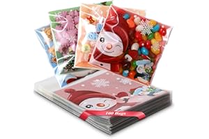 100 Pack Christmas Cellophane Bags 4''x4'' Clear Resealable Merry Christmas Sealed Plastic Cellophane Gift Bags for Bakery Co