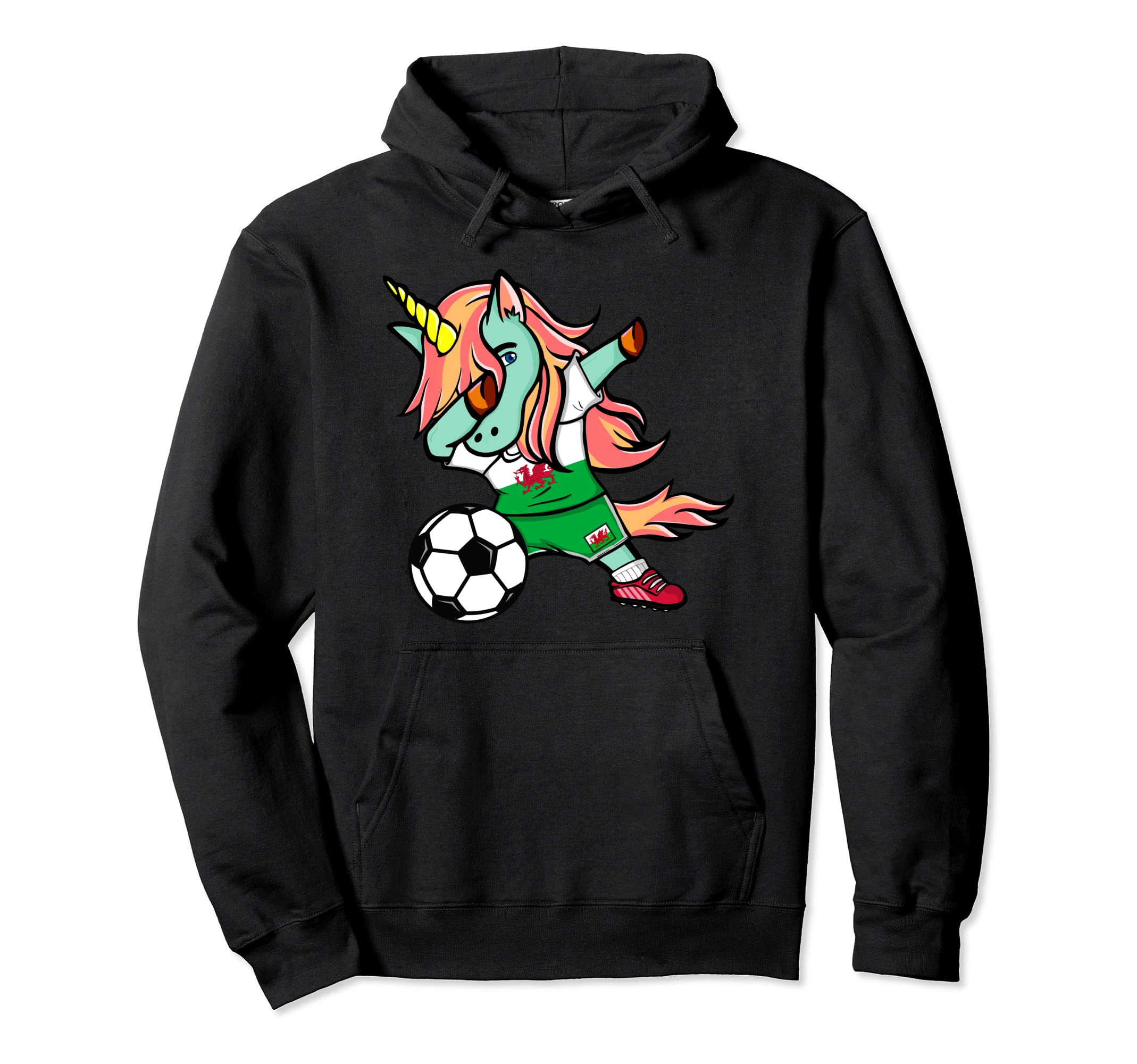 Dabbing Unicorn Wales Soccer Fan Jersey Welsh Football Lover Pullover Hoodie