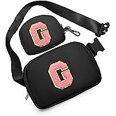 Birthday Gifts for 4 5 6 7 8 9 10 11 12 13 Year Old Girls, Crossbody Bags Fanny Pack with Initial Letter Patch Cute Stuff for Women Girls Teens (G, Black)