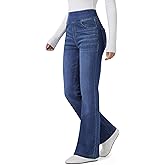FireSwan Women&rsquo;s Trendy Stretchy Flare Jeans Pull On Casual Denim Pants | High Waisted Jeans with Pockets, Bootcut Leg, Soft Stretch Denim, Elastic Waist, Loose Fit, Casual Daily Wear, Work, Travel
