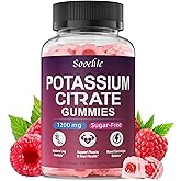 Soochic Potassium Citrate Gummies - 1200mg Chewable Potassium Supplement for Men & Women - Supports Leg Cramps & Muscle Health - Vegan, Gluten Free, Sugar Free - Raspberry Flavor (60 Count)
