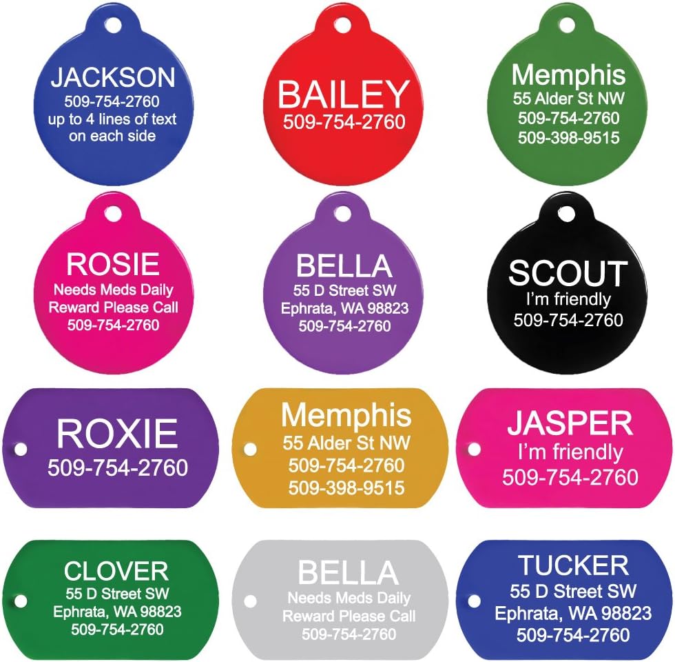 GoTags Pet ID Personalized Pet Tags for Dogs and Cats. Front & Backside Engraving and Sizes. Anodized Aluminum. Bone Shape Regular. : Pet Supplies