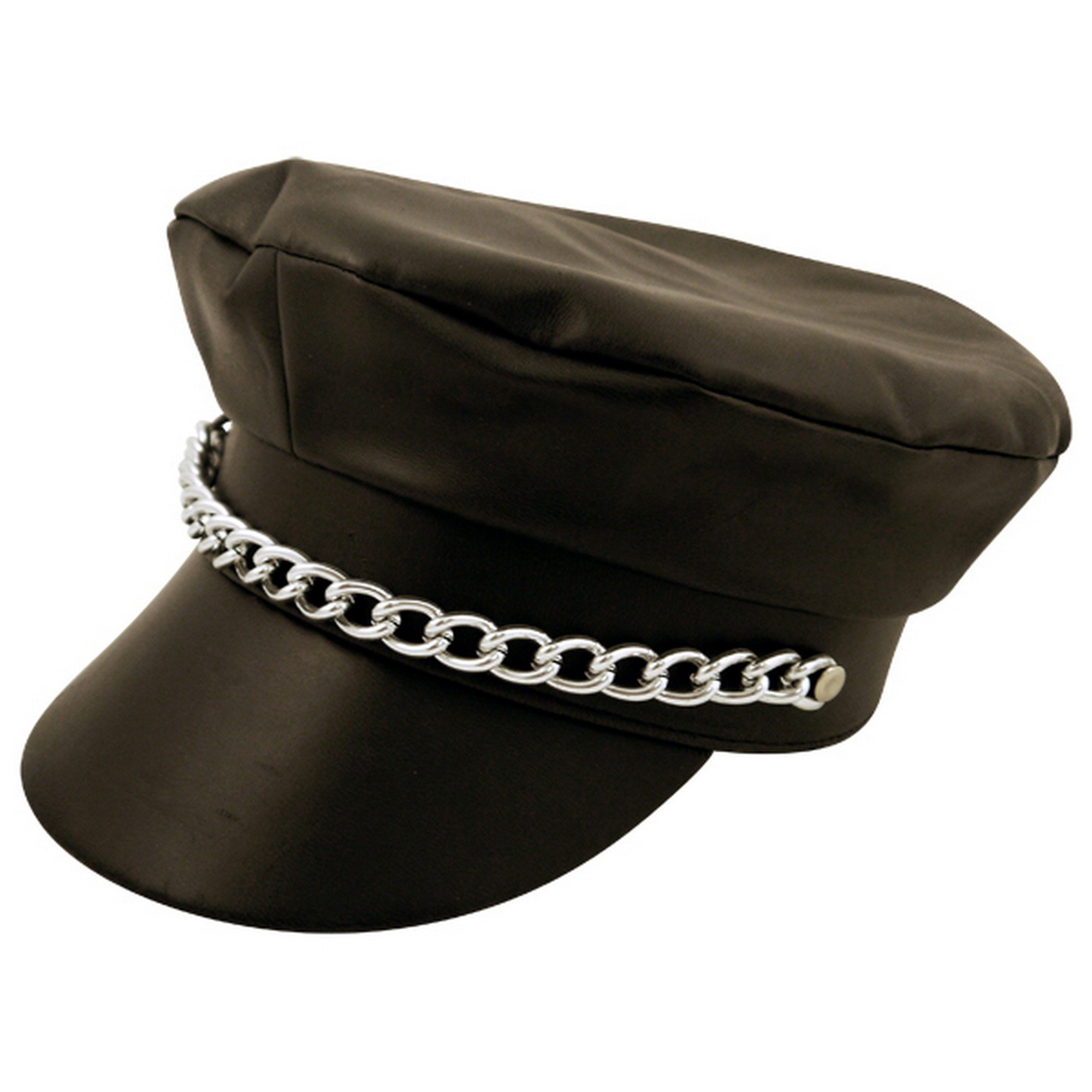 Adult PVC Biker Hat with Silver Chain – Unisex Fancy Dress Costume Accessory for Men & Women